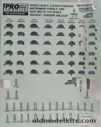Monogram 1/72 WWII F6F / F4F / F4U Instruments & Seat Belts, 88101100200 plastic model kit